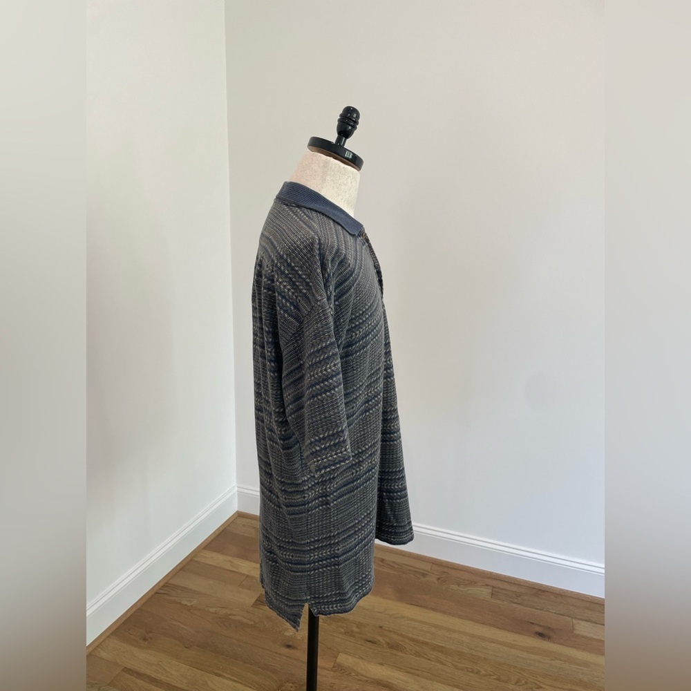 Jhane Barnes 100% Cotton Navy and Gray Striped Polo Shirt - Picture 6 of 11